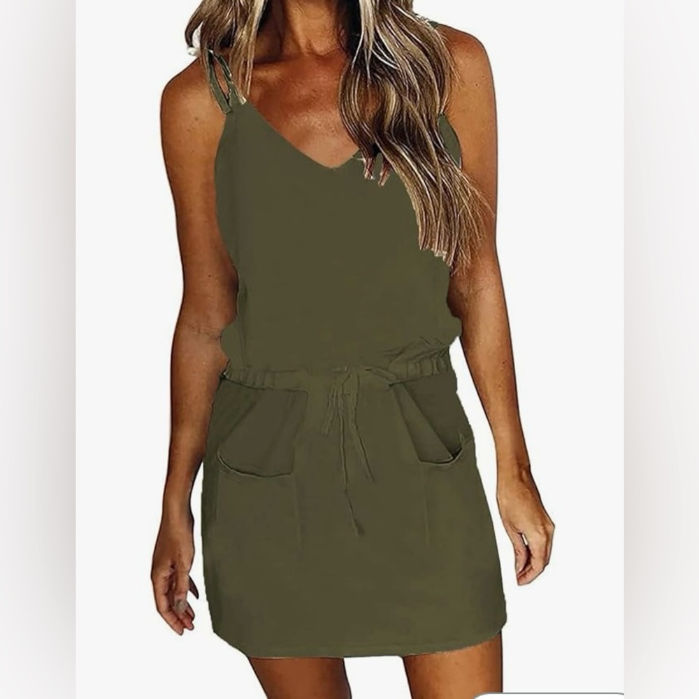 ETCYY NEW Dress Women’s M Dark Green Halter Straps Summer Dress BOHO